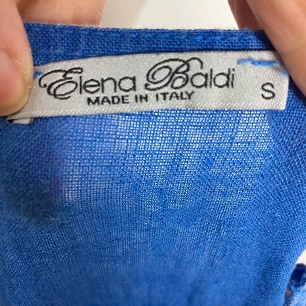 Elena Baldi Blue Linen Dress Small Womens Shift Sleeveless Beachy Made in Italy - Picture 4 of 8